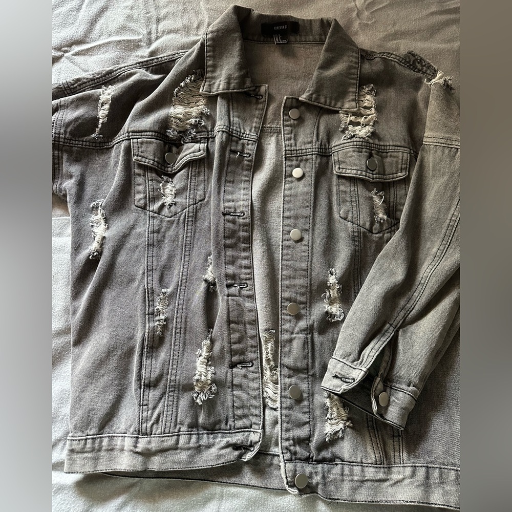 Oversized distressed denim jacket
